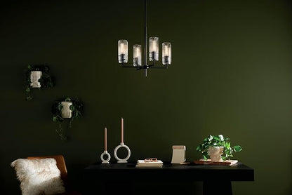 KICHLER Velestino 20.5" 4 Light Chandelier in Black, for Small Foyer, Dining Room, Living Room, Bedroom, (19.25" x 20.5") 52678BK