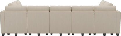 Belffin Large 15 Seat Modular Sectional Sofa with Storage Seat Corduroy Sleeper Sectional Sofa Bed Oversized Convertible Modular Couch for Living Room Beige