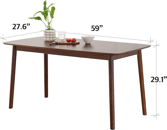 Livinia Aslan 59" Malaysian Oak Rectangular Wooden Dining Table/Large Solid Wood Kitchen Desk (Walnut)