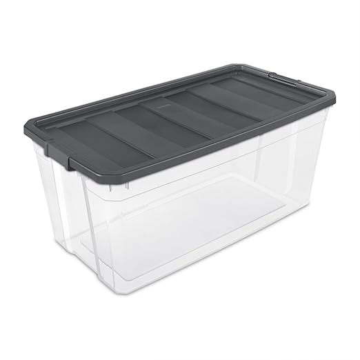Sterilite 6-Pack Modular Stacker Box, Durable Clear Plastic Storage Bins with Latching Lids, 200 Quart - Stackable Organizing Container Boxes for Closet, Bathroom, and Office