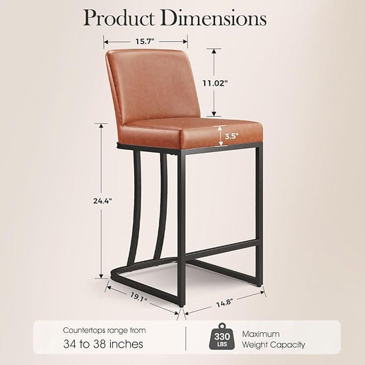 Sophia & William Brown Bar Stools Set of 4,Counter Height 24" Bar Stools for Kitchen Island