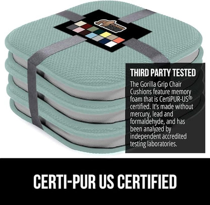 GORILLA GRIP Chair Cushions, Set of 8 16x16, Memory Foam Pads for Dining Room, Kitchen Table, Office Desk, Rocking Chairs, Stay in Place Backing, Comfortable Microfiber Seat Cover Pad Cushion, Lt Blue