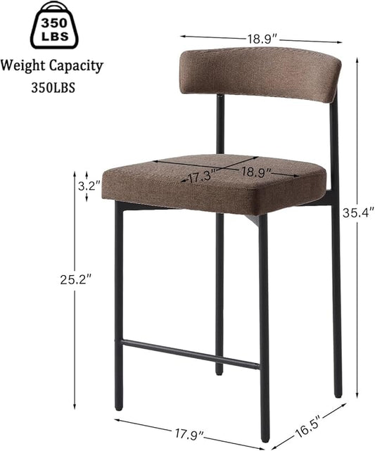 Grey Modern Bar Stools Set of 3, 24 Inch Counter Stools with Curved Backrest, Counter Height Bar Stools for Kitchen Island