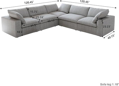 Cloud Couch Modular Sectional Sofa,160" V Shaped Convertible Couches with Corner Sofa for Living Room,5 Seater Minimalist Deep Couches,Sofa Covers Washable&Replaceable(Grey)