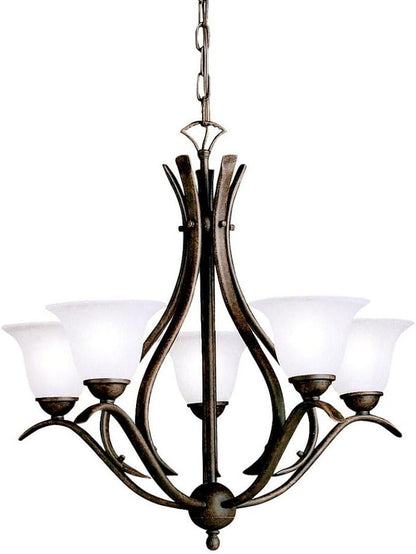 Kichler Dover 23" 5 Light Chandelier with Alabaster Swirl Glass in Tannery Bronze