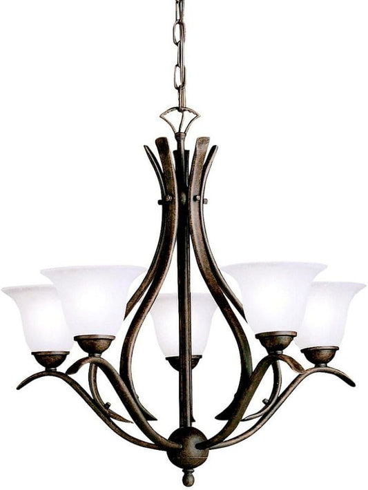 Kichler Dover 23" 5 Light Chandelier with Alabaster Swirl Glass in Tannery Bronze