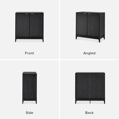 mopio Brooklyn Storage Cabinet, Modern Farmhouse Entryway Accent Case, Buffet Sideboard, Console Table, Credenza, Wood Modular Organizer with Doors & Shelf, Fluted Panel Cupboard (Black, Set of 2)