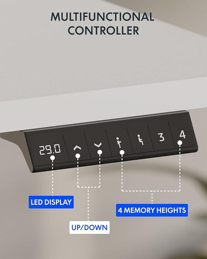 FLEXISPOT Standing Desk with Monitor Stand, 55 x 24 Inches One-Piece Electric Height Adjustable Computer Desk with Cup Holder, Home Office Desks (White Frame+ White Top)