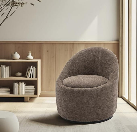 360° Swivel Accent Chair, Mid-Century Modern Chair with Hidden Storge, Small Swivel Chair with Arms for Living Room/Office-Brown