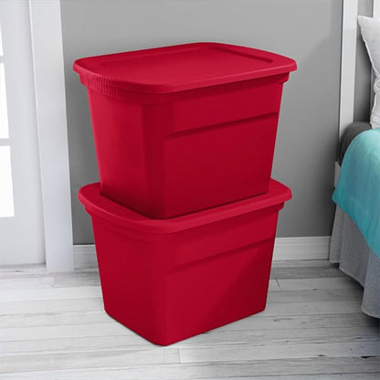 Sterilite 18 Gallon Plastic Stackable Storage Tote Container, Seasonal Home Decor, and Garage Organizer Bin with Lid, Red (8 Pack)