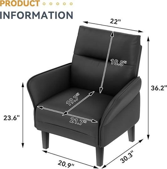 HAOBO Home Modern Black Accent Chair Upholstered PU Leahter Armchair for Bedroom Living Room Chairs Office Chair