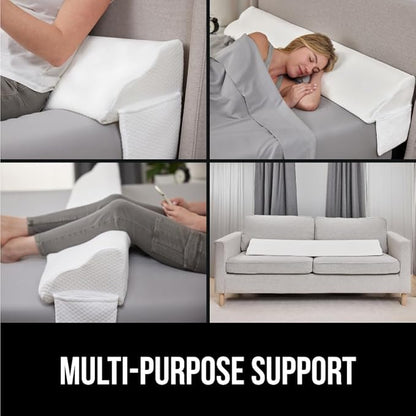 GORILLA GRIP Patent Pending King Bed Wedge Pillow Headboard Gap Filler, US Designed, Comfortable Supportive High Density Foam Pillows, Stay in Place Gripping Dots, Wedges Between Mattress, White