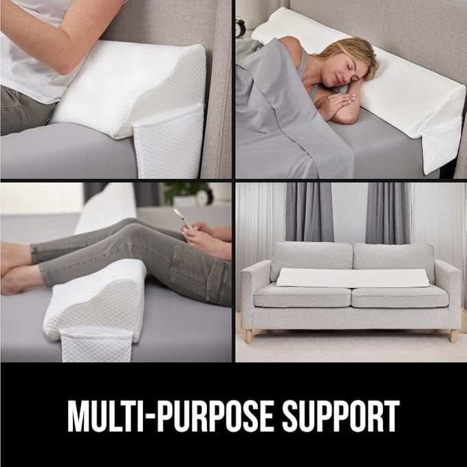 GORILLA GRIP Patent Pending Queen Bed Wedge Pillow Headboard Gap Filler, US Designed, Comfortable Supportive High Density Foam Pillows, Stay in Place Gripping Dots, Wedges Between Mattress, White