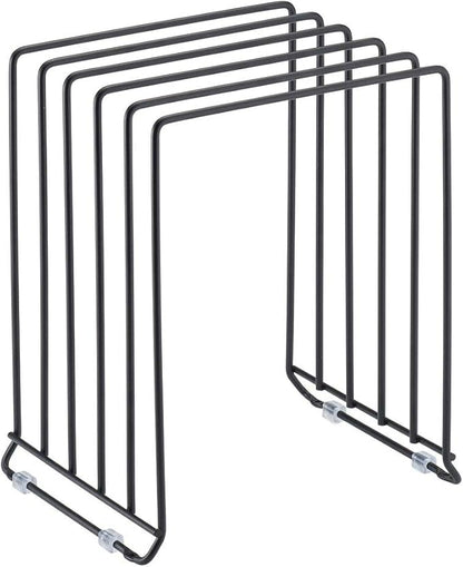 mDesign Pot Lid and Pan Rack — Metal Wire Rack for Cabinets, Pantries or Kitchen Surfaces — Freestanding Pan Stand with 5 Slots for Pans, Pots, Lids and Crockery — Black