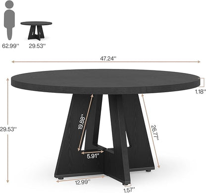 Tribesigns Farmhouse Dining Table, 47 Inch Round Dinner Table for 4 (Black)
