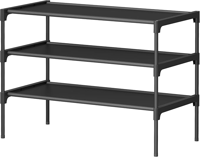 SONGMICS Shoe Rack, 3-Tier Shoe Storage Organizer, Space-Saving, 11.6 x 24.5 x 21 Inches, Entryway, Metal Frame, Non-Woven Fabric Shelves, Ink Black ULSH023BH01