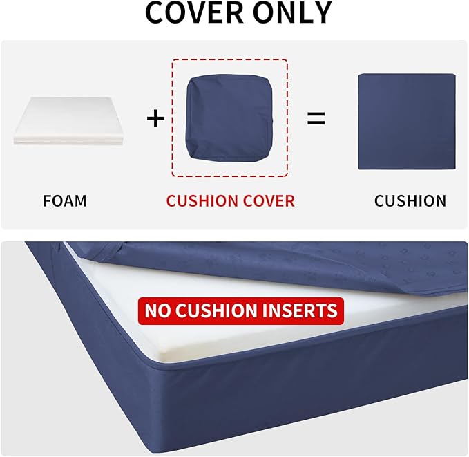 Easy-Going Waterproof Patio Cushion Covers ONLY Cover 20x18x4 inch 4 Pack Replacement Non-Slip Outdoor Seat Cushion Slipcover with Zipper. Navy