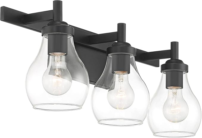 Possini Euro Design Danvers Modern Wall Light Black Metal Hardwired 22 1/2" 3-Light Fixture Clear Globe Glass Shades for Bedroom Bathroom Vanity Reading Living Family Room Hallway House Home Decor