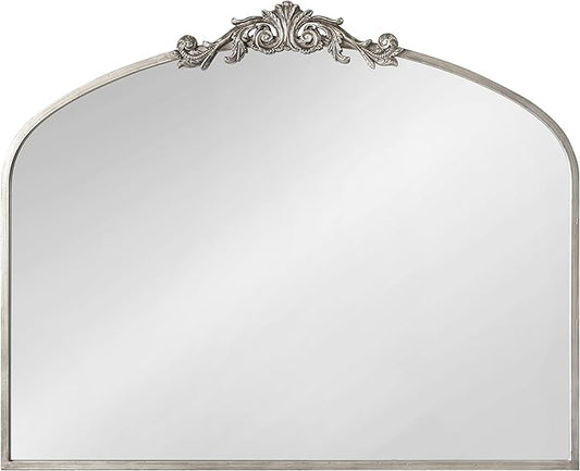 Kate and Laurel Arendahl Ornate Traditional Arched Mirror; 36 x 29; Silver; Decorative Baroque Style Arched Wall Mirror with Wide Frame and Ornamental Crown