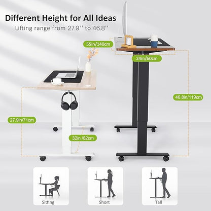 farexon Electric Standing Desk Adjustable Height, 55 x 24 Inch Sit Stand up Desk with Large Mouse Pad, Double Metal Hook,4 Wheels,4 Memory Preset Heights Home Office Computer Desk（Brown）