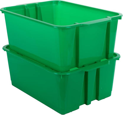 Really Good Stuff Stacking Bins, 14" x 10" x 5 .75" - 12 Pack, Green, Stackable Storage Plastic Bins for Classroom Organization, Home Storage, Office & Hospital Supplies