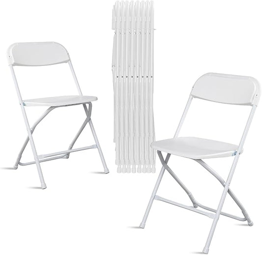 White Folding Chairs 10 Pack, Plastic Chairs for Outside,Portable Stackable Commercial Chairs with Steel Frame, Folding Chairs for Party Events Wedding Home Office Indoor Outdoor Chairs