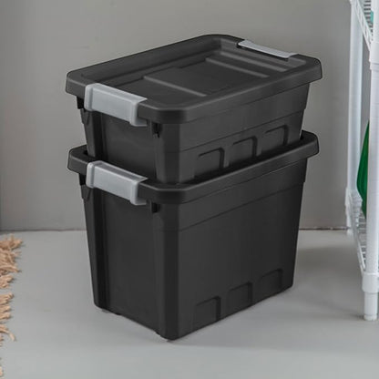 Sterilite 24-Pack Plastic Storage Bins with Lids, Stackable Containers, 4 Gallon, Black