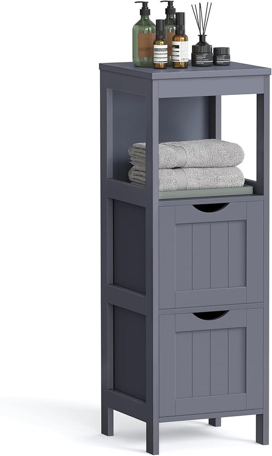 VASAGLE Storage Cabinet, Storage Organizer Rack Stand for Bathroom, Living Room, Bedroom, Multifunctional Corner Unit, 2 Drawers, 35 Inches in Height, Slate Gray BBC042G01