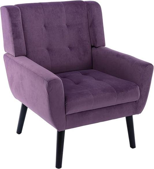 Dolonm Midcentury Modern Velvet Accent Chair with Arms, Upholstered Reading Side Chair Tufted Back Decorative Wingback Chair for Living Room Bedroom (Lavender Purple)