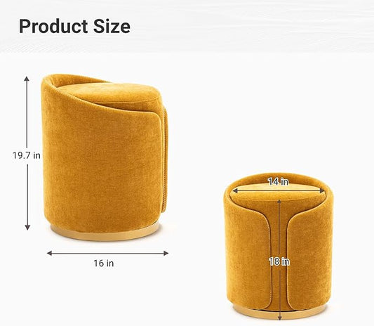 Swivel Vanity Stool with Gold Base Comfy Vanity Chair Modern Round Stool for Makeup Vanity Ottoman Foot Rest for Bedroom livingroom (Yellow)