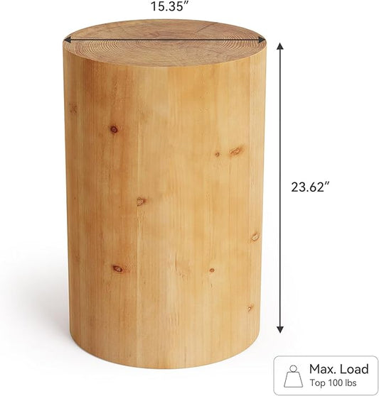 LITTLE TREE Small End Table, Wood Round Drink Table, Farmhouse Side Table for Small Spaces, Modern Plant Stand, Accent Cocktail Table for Living Room, Bedroom Nightstand, Wooden Pedestal Natural