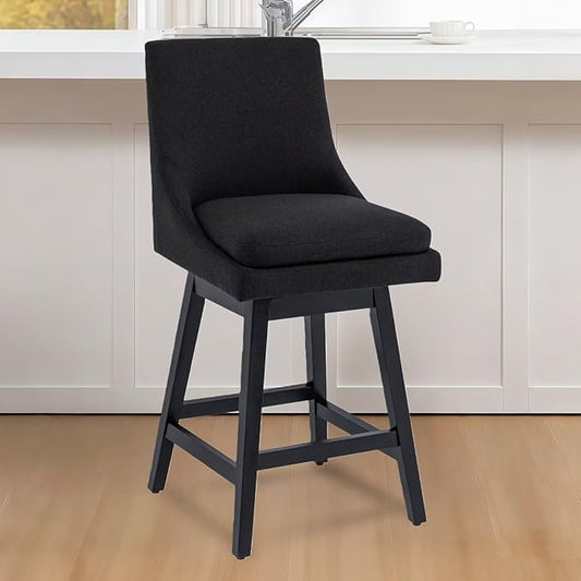 Bar Stool, 26 Inch Upholstered Barstools with 14.2" High Back and Footrest, Swivel Counter Height Barstools for Kitchen Island Home Bar Performance Fabric Black