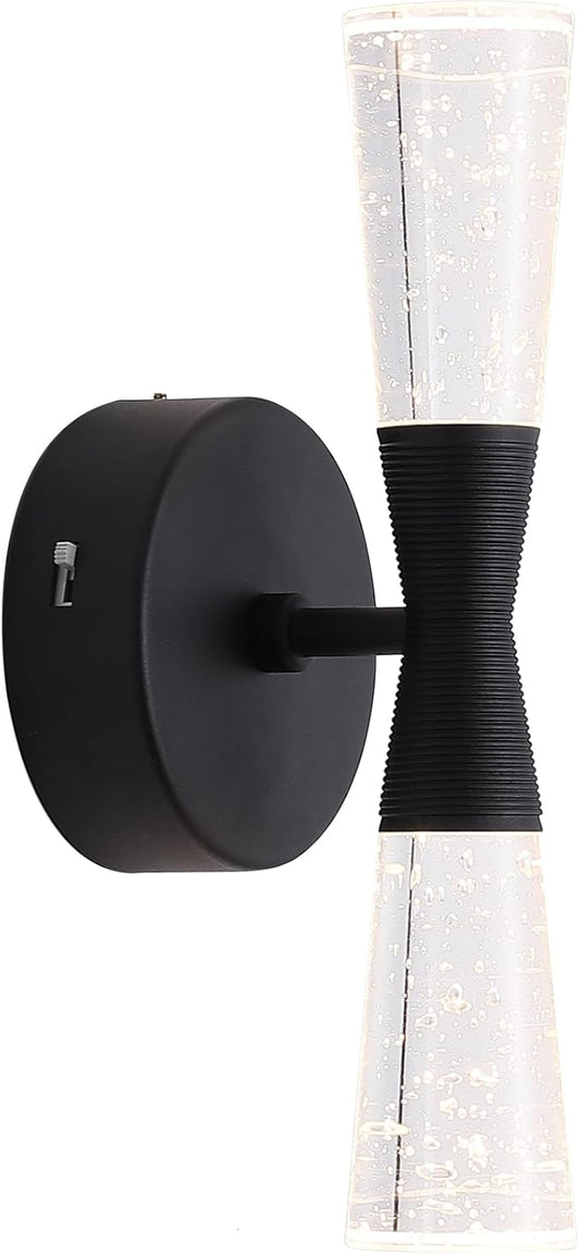 JoollySun Black Wall Sconce Crystal: Dimmable 3-Color (3000K-6000K) LED Bathroom Lighting for Hallway Bedroom Decorative