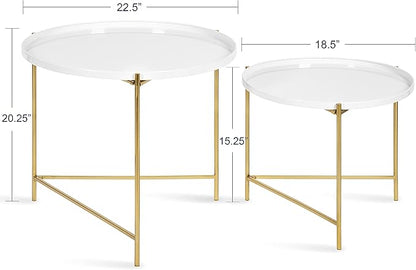 Kate and Laurel Ulani Modern Nesting Coffee Table, Set of 2, White and Gold, Glam Coffee Table Set for Storage and Display
