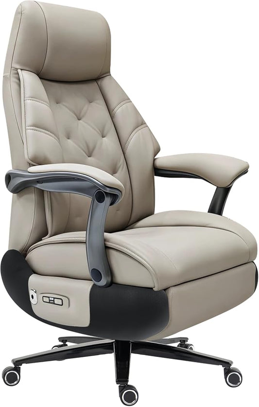 Kinnls Magnus Massage Office Chair with Ventilation and Heating,Leather Power Recliner Chair with Footrest,Big and Tall Ergonomic Comfy Home Office Desk Chairs High Back 500lbs (Light Gray)