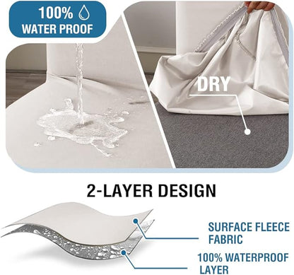 H.VERSAILTEX 100% Waterproof Bar Stool Cover Stretch Counter Stool Pub Chair Slipcover for Dining Room Removable Soft Thick Solid Fleece Fabric Bar Stool Slipcovers Set of 2, Ivory