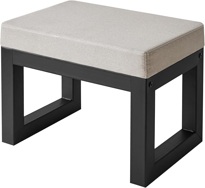 IBUYKE 16 Inch Small Foot Stool Ottoman, Rectangle Linen Foot Rest with Padded Seat and Metal Legs, Modern Ottoman Foot Rest for Living Room Bedroom Entryway Couch, Grey WBD001G