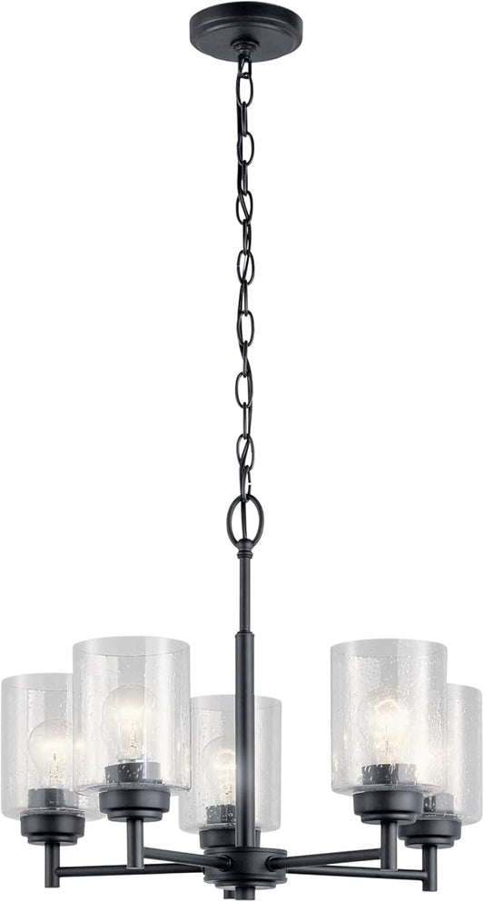 Kichler Winslow 19.75" 5-Light Chandelier Light with Clear Seeded Glass in Black for Kitchen, Bar, Dining Room, Living Room (19.75" x 16.25"), 44030BK