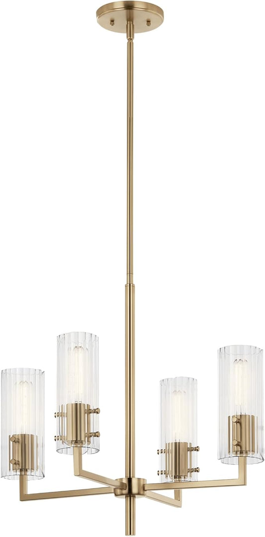 KICHLER Velestino 20.5" 4 Light Chandelier in Champagne Bronze, for Small Foyer, Dining Room, Living Room, Bedroom, (19.25" x 20.5") 52678CPZ