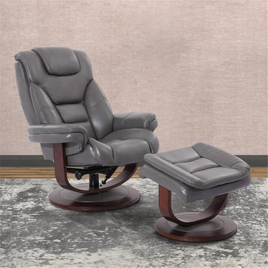 Pemberly Row Leather Swivel Recliner with Ottoman in Gray, Manual Recliner Chair for Living Room Comfort