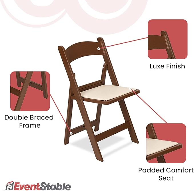 EventStable Titan PRO Resin Folding Chair - Brown with Ivory Indoor/Outdoor Lightweight Foldable Chair - Vinyl Padded Folding Chair for Weddings Parties Events - 100 Pack