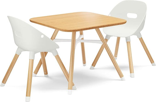 Lalo The Play Kit - Kids Table & Chairs Set with Sustainably Sourced Wood Table & 2 Non-Toxic Bucket Seat Chairs - Safe & Comfortable - Natural/Coconut