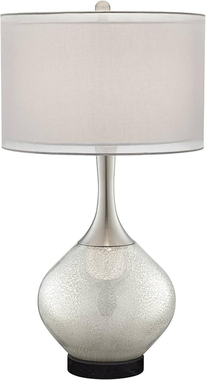 Possini Euro Design Swift Modern Table Lamp 30 1/2" Tall with Round Black Marble Riser Mercury Glass Chrome Double Drum Shade for Bedroom Living Room Nightstand Bedside Night Stand Office Kids Room