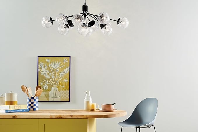 KICHLER Silvarious 12-Light Linear Convertible Chandelier, Soft Modern Light with Clear Crackled Glass in Black, for Dining Room or Living Room (17.75" x 26.75" x 48"), 52703BK