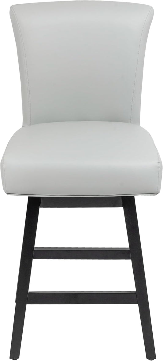 Bar Stool, PU Leather Barstool, 26 Inch Upholstered Counter Stools with 15.7" High Back and Footrest, Swivel Counter Height Barstools for Kitchen Island Home Bar Light Gray