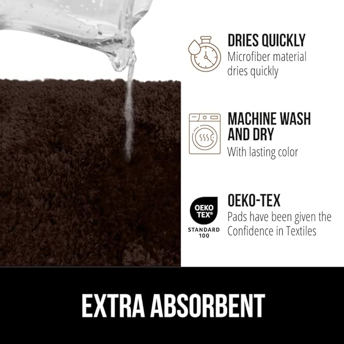 GORILLA GRIP Bathroom Rugs, 36x24, Ultra Soft Absorbent Mat, Thick Plush Bath Rug, Machine Washable, Microfiber Quick Dry, Mats for Shower, Bathtub and Floor, Home Decor Accessories, Brown