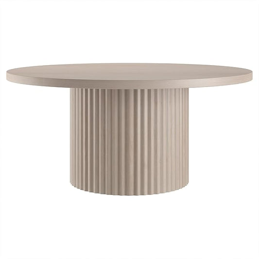 Henn&Hart 32" Fluted Round Wood Pedestal Low-Profile Coffee Table for Living Room, Family Room, Office, or Apartment, Alder White