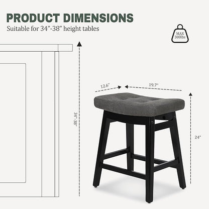 Counter Height Bar Stool Kitchen Counter Modern Backless Barstool with Upholstered Faux Leather Seat and Solid Wood Leg Farmhouse 24 inch Bar Chair, Grey + Black, 1pc