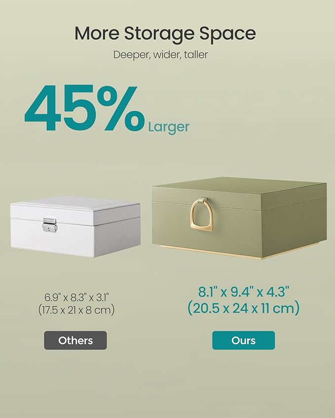 SONGMICS 2-Layer Jewelry Box, Jewelry Organizer with Handle, Removable Jewelry Tray, Jewelry Storage, Floating Effect, 8.1 x 9.4 x 4.3 Inches, Christmas Gift, Laurel Green UJBC165C02