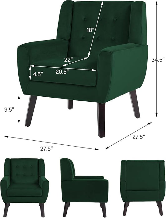 Accent Chair, Modern Velvet Arm Chair for Living Room, Bedroom, Comfy High-Resilient Sponge Reading Chair for Small Spaces （Velvet Retro Green, Set of 2